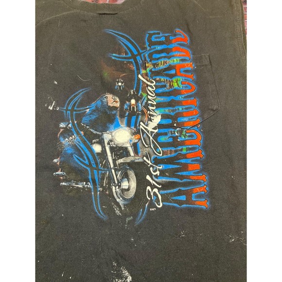 VTG Anvil T Shirt Men XL Black Sleeveless Americade 2013 Biker Shirt Paint Splat - Picture 4 of 5